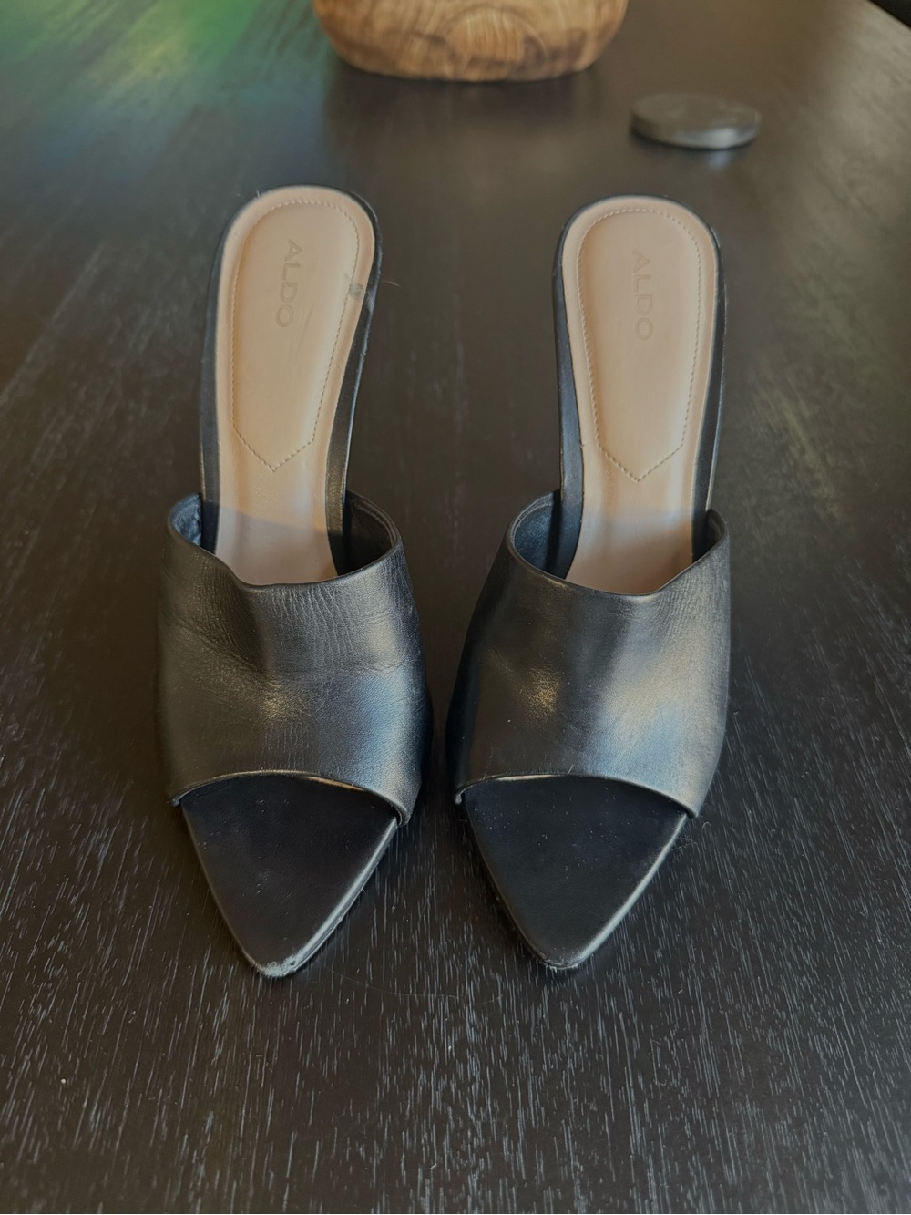 Aldo Black Pointed-Toe Slide Mules